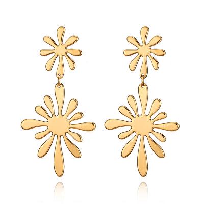 China Latest Retro 18k Gold Vintage Stainless Steel Fashion Women Jewelry Unique Sunflower Stud Earrings for sale