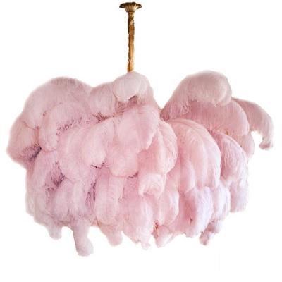 China Modern Luxury Black Pendant Lamp Rose White Ostrich Feather Foyer Chandelier Hanging Light Large for sale