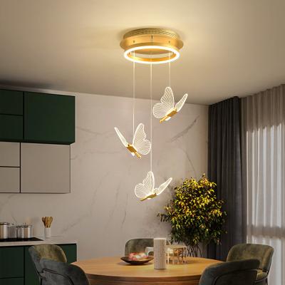 China Modern Nordic Modern Acrylic Dining Table Lamp Island Kitchen Pendant Light Butterfly Led Stair Chandeliers Ceiling for sale