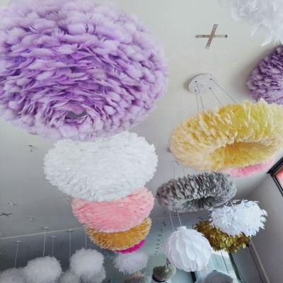 China Post Modern Goose Shade Fluffy Ceiling Hanging Pendant Lamp Ostrich Feather Light Shade for sale