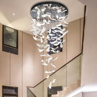 China Modern custom made hanging art lamp murano clear glass chandelier feather crystal lights for staircase for sale