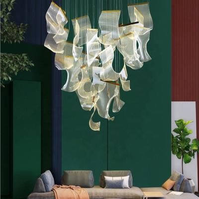 China Modern Staircase Multi Way Pendant Staircase Led Long Wave Acrylic Chandelier Lighting For Villa Living Room for sale