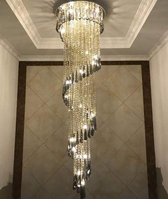 China Latest Design Long Spiral Chandelier EUROPEAN Large Crystal Staircase Foyer Hanging Lights For Villa Entrance for sale