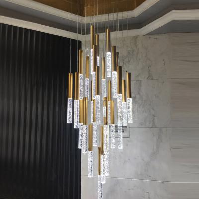 China Modern Contemporary Villa Long Stairwell Led Spiral Gold Hanging Crystal Pendant Lighting Chandelier for sale