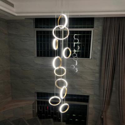 China Small Modern Indoor Home Office Stair Case Crate Fixture Aluminum Small Circle Led Round Ring Pendant Light for sale