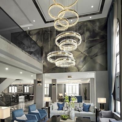 China Wholesale Modern Luxury Halo Steel Crystal Chandelier Circle Style Dining Room City Pendant Light for sale