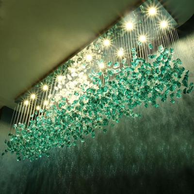 China Post Modern Hotel Bar Engineering Large Modern Green Glass Crystal Stone Lamp Pendant Lighting Customize Chandelier for sale