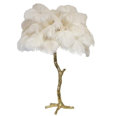 China Fashion contemporary modern purple pink hotel ostrich feather tree white black table lamp for sale