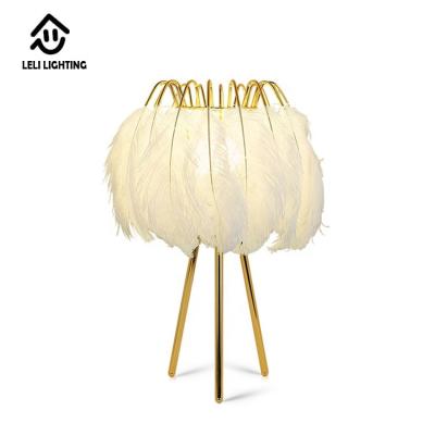 China Nordic modern bedside fashionable feather manufacturers Zhongshan tripod table lamp stand for sale