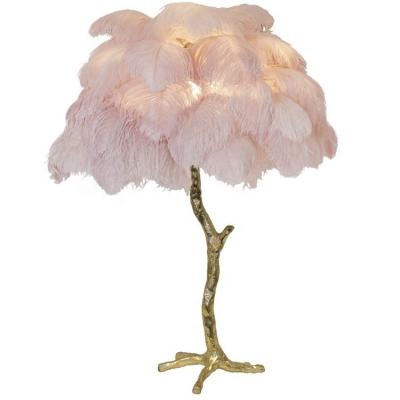 China Creative modern copper purple rose ostrich feather table lamp black white decoration for bedroom for sale