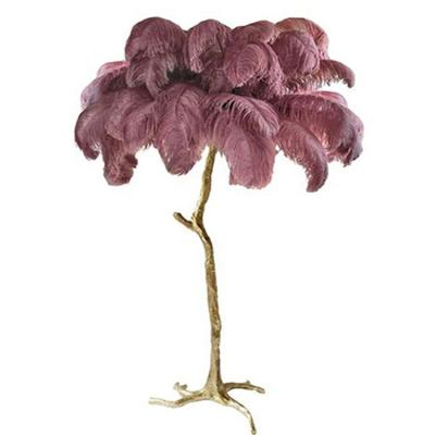 China Modern purple floor lamp ostrich feather copper feather lamp stand light floorlamp for home for sale