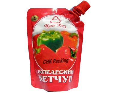 China Barrier Water Milk Juice Oil Plastic Stand Up Liquid Packaging Bag Corner Spout Bag With Cap / Stand Up Spout Pouch For Tomato Sauce for sale