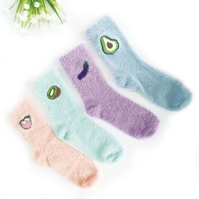 China Non-slip Antibacterial Winter Imitate Mink Velvet Socks Cute Fruit Thicken Warm Women Sleep Knocks Girls Floor Bedroom Harajuku Home Design for sale