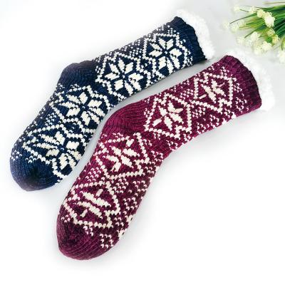 China Antibacterial Warm Knitted Plush Double Layer Indoor Home Girl's Winter Non-slip Socks for sale