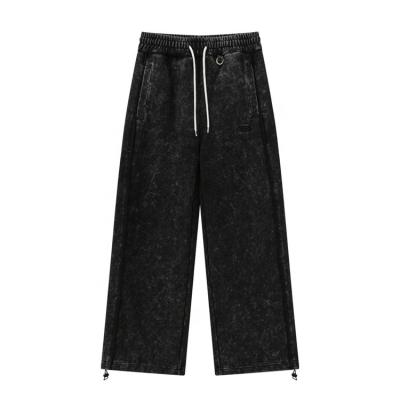 China Breathable STARLIGHT Vintage Wash Black Heavy Weight Sweatpants Drawstrings Elastic Bottom Cotton French Terry Loose Fit Pants Men Joggers for sale