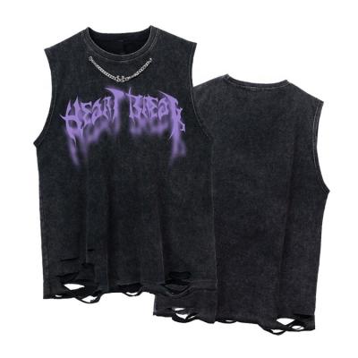 China Anti-pilling Custom Logo Fashion Luxury High Quality t Shirt Hip Pop Street Style Sleeveless Men Shirt Oversize Printing Sleeveless Shirt for sale