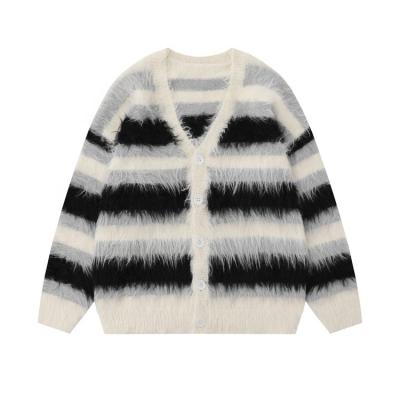 China Breathable High End Customize Women  Mohair Sweater Jacket Fashion  Casual Ladies Button Up Knitting Rainbow Cardigan Sweater For Women for sale