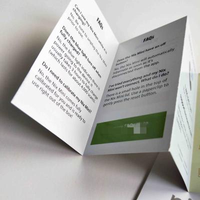 China Items Packaging Custom Logo Printed 157gsm Art Paper Z-fold Flyer Printing For Recyclable Product Instruction Manual Leaflet for sale