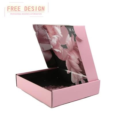 China Custom Gorgeous Free Design Flower Tab Lock Roll End Corrugated BoxWomen Cloth Recyclable/Cosmetic B Flute Kraft Paper Packaging Box for sale