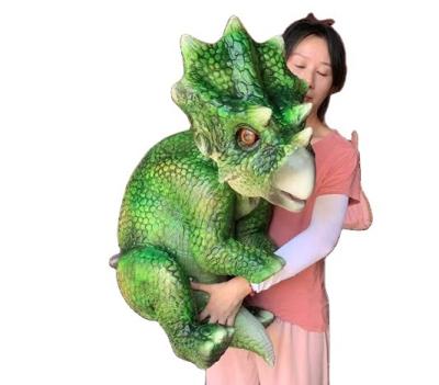 China Realistic Amusement Park Dinosaur Baby Green Triceratops Hand Puppet Dinosaur Products for sale