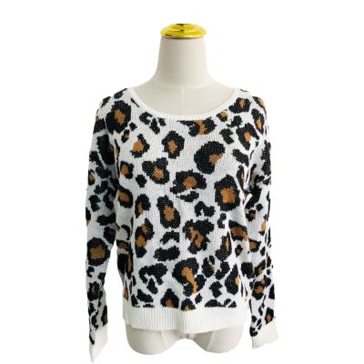 China 2021 QUICK DRY fashion round neck ladies long sleeve leopard pattern comfortable sexy backless pullover sweater for sale