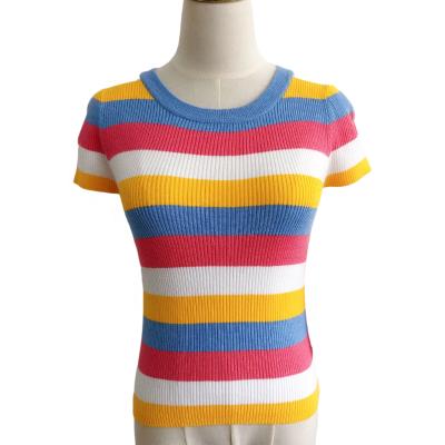 China 2021 QUICK DRY Spring Womens Stripe Color Short Sleeve Pullover Sweaters For Women for sale