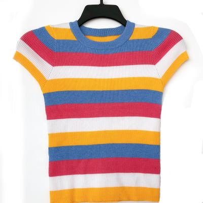 China 2021 QUICK DRY spring stripe color short sleeve knitwear sweater/summer women knitwear sweaters for girls for sale