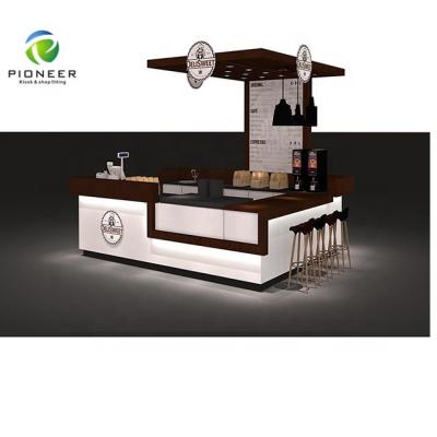 China Solid wood bespoke coffee kiosk designs coffee kiosk display cabinet chocolate coffee bar kiosk with light for sale