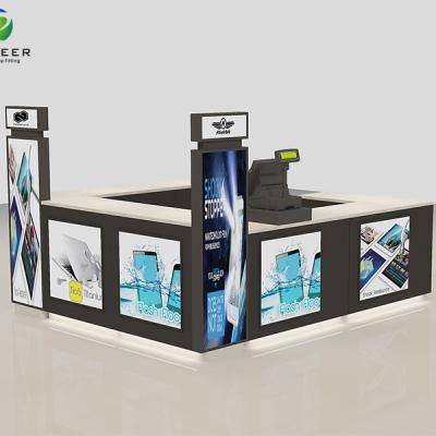 China Best Selling Phone Accessories Solid Wood Kiosk For Store Interior Design Mobile Computer Shop Counter Design for sale