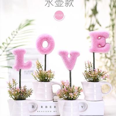 China Minimalist Wedding Decoration Supplies LOVE Potted Flower Simulation Plant Wedding Room Layout Props Bonsai Trees for sale