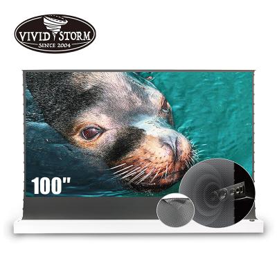 China VIVIDSTORM Electric 100 Inch Retractable Projector Screen With Perforate ALR Transparent Acoustic Material For Long Throw Projector for sale