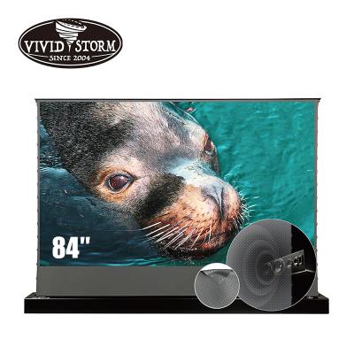 China VIVIDSTORM 84 Inch ALR Electric Rollable Screen with Perforate ALR Transparent Acoustic Material, Obsidian Ambient Light Rejection for sale