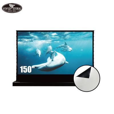 China VIVIDSTORM 150 inch 16:9 electric floor tag-stretched screen with rollable portable screen stand material white cinema screen for sale