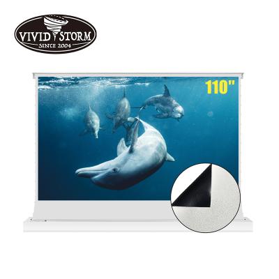 China VIVIDSTORM Electric 110 Inch Floor Standing Electric Projector Screens With White PVC Cinema Screen Material For Led Normal Projector for sale