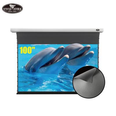 China VIVIDSTORM 100 Inch Electric Slim Motor Tab-stretched Indoor Electric Drop Down ALR Screen For Full Size Throw Projector TV Projector for sale