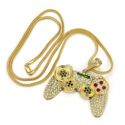 China 2021 Hiphop Hip Iced Out Game Controller Handle Pendant Necklace For Women Men Gold Color Crystal Rhinestone Jewelry Chain Necklaces for sale