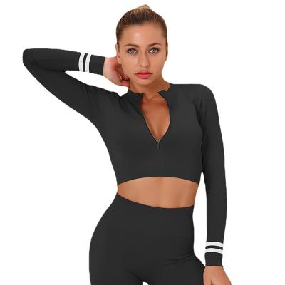 China Wholesale Breathable Sports Workout Apparel Gym Wear Fitness Training Long Sleeve Seamless Women With Zips for sale