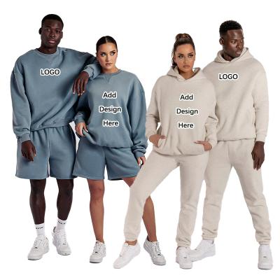 China Anti-wrinkle Wholesale crew neck cotton sportswear tracksuits men women 2 pcs tracksuit unisex tracksuits for men custom logo for sale