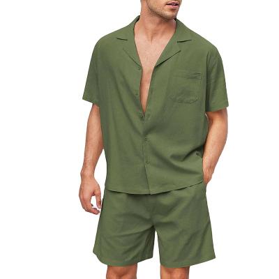 China Anti-wrinkle OEM&ODM Men Summer Beach Cotton Linen Shirt And Short 2 Piece Set Mens Linen Pants for sale