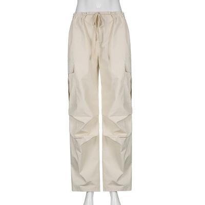 China Anti-wrinkle Style Women Street Wear Low Draw Cord Waist Trousers Baggy Balloon Cargo Parachute Pants Casual Women's Pants for sale