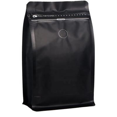 China Matt Black Aluminum Foil 250g 1kg 12oz Flat Bottom Recyclable Coffee Bag With Valve for sale