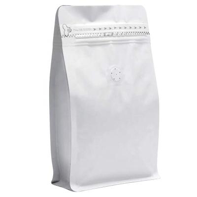 China Recyclable wholesale Custom printed white kraft paper bag flat bottom aluminum foil coffee bag with valve zip lock for sale