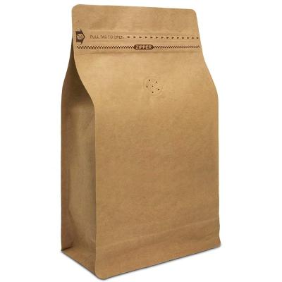 China Recyclable Custom Printed Coffee Beans Kraft Paper Flat Bottom Gusseted Packet Bag Recyclable Biodegradable Coffee Bag With Valve for sale