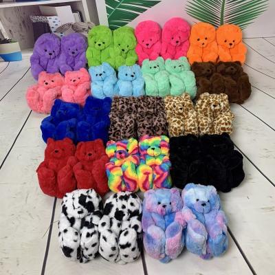 China 2021 Wholesale Fashion Trend Designer Women's Faux Fur Slippers Winter Fur Slippers Fashion Teddy Bear Slippers for sale