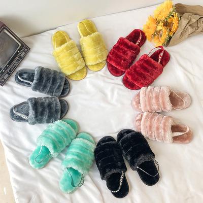 China CUSHIONING Warm Comfy Slipper Down Slide Sandals Women Plush Fur Drop Open Comfortable Hairy Soft Toe House Flat Slippers Lamb Yeah for sale