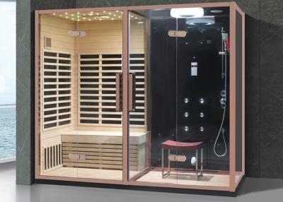 China Gold Frame Temp Adjustable Sauna Steam Room With Head Shower for sale