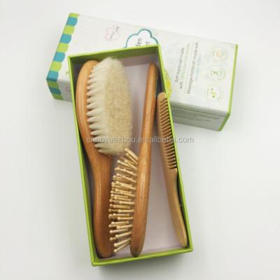 China Private Wood Paddle Factory Eco-Friendly Logo Baby Hair Brush Comb Set Goat Hair Straighten Grooming Kit for sale