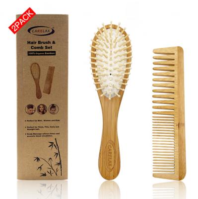 China Natural Organic Bamboo Palette Comb Set, Handmade Hair Brush and Comb with Fine and Wide Tooth for sale