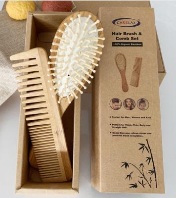 China Natural Organic Bamboo Paddle Brushes Hair Brush and Bamboo Comb Set for sale