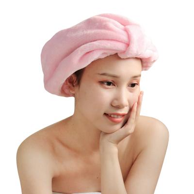 China Sustainable Microfiber Fleece Turban Shower Hats Coral Cap For Women for sale